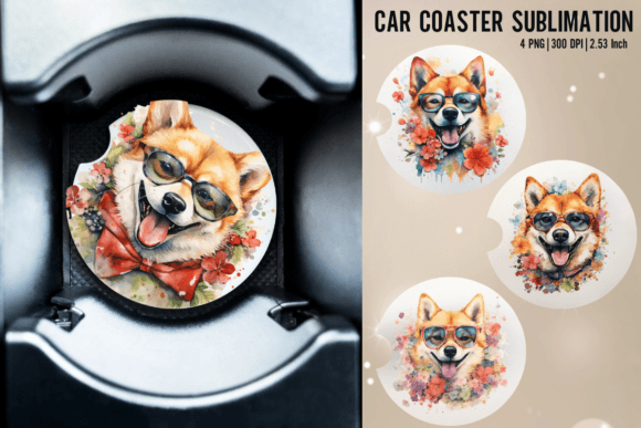 Download Shiba Car Coaster Sublimation Designs - Design Collection
