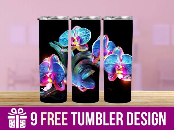 Download 3D Neon Flower Tumbler Wrap Designs - Design Collection