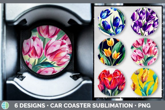 Download Tulips Car Coaster | Sublimation Designs - Design Collection
