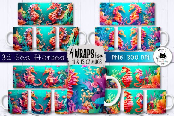 Download 3D Summer Mug Designs | Sea Horse Wraps - Design Collection