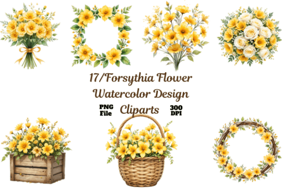 Download Forsythia Flower Watercolor Design Clipa - Design Collection
