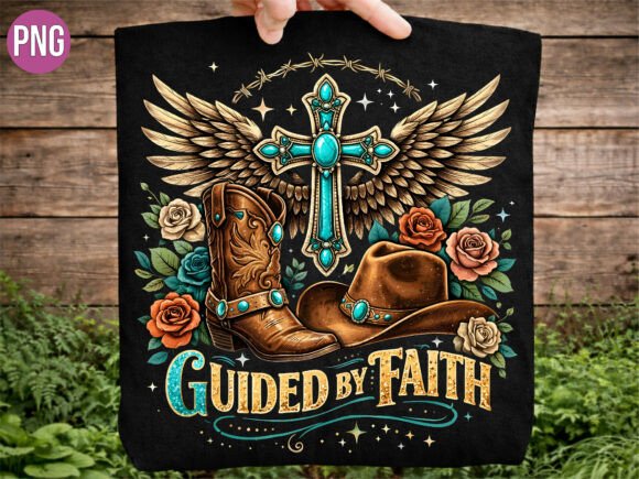 Download Cowboy Guided by Faith Cross PNG T-shirt - Faith Collection